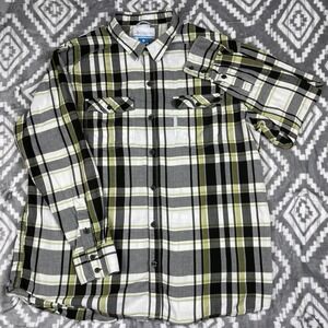 Columbia Shirt Mens XXL Green Plaid Flannel Button Up Long Sleeve Cotton Outdoor